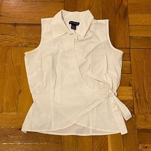 Ann Taylor White Collared Wrap Blouse